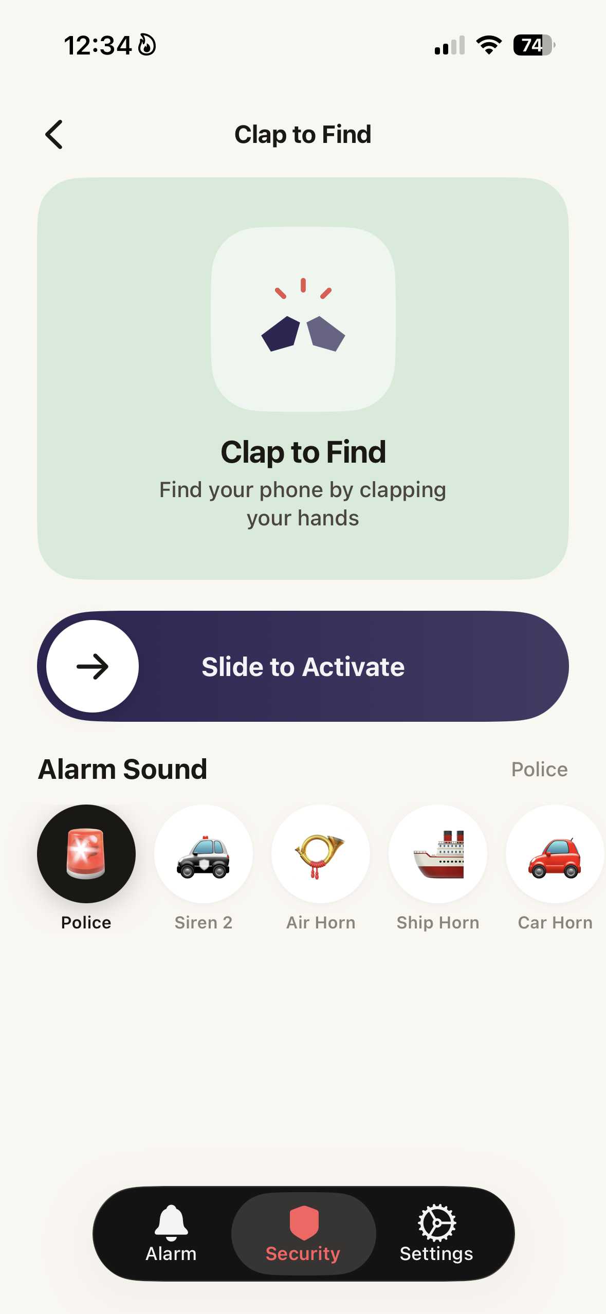 Clap to Find screen